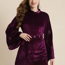 Shae by SASSAFRAS Purple Flared Sleeves Velvet Kurti-image-70