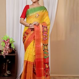 PuJoy Ethnic Motifs Woven Design Pure Cotton Taant Saree-image-43