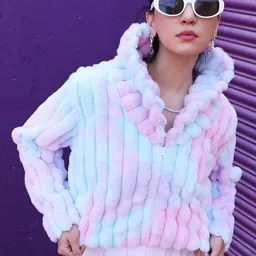 Campus Sutra Blue & Pink Tie and Dye Windcheater Shawl Collar Tailored Jacket-15