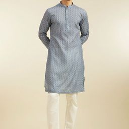Diwas by Manyavar Geometric Printed Mandarin Collar Kurta with Pyjamas-picture-4