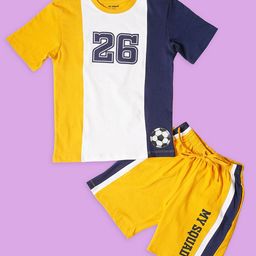 BE AWARA Boys Colourblocked Short Sleeves Pure Cotton T-shirt With Shorts-image-45
