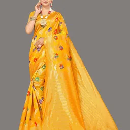 Maroosh Cotton Floral Zari Saree-image-1