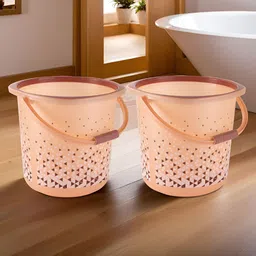 Aura Peach & Brown 2 Pieces Multi-Purpose Small Bucket Bath Accessories Set-image-50