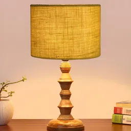 Devansh Yellow Drum Shaped Wooden Table Lamp-51