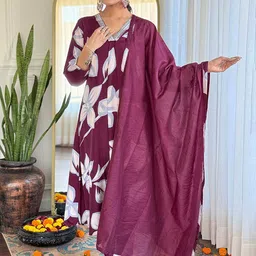 Divyadham Textiles Floral Printed Thread Work Straight Kurta with Trousers & Dupatta-picture-53