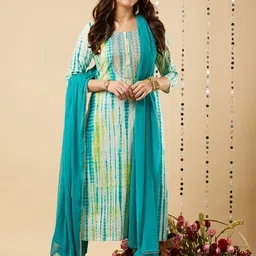 DIVASTRI Abstract Printed Round Neck Straight Kurta With Trouser And Dupatta-37