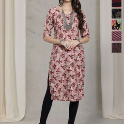7Threads Women Ethnic Motifs Printed Sequinned Floral Crepe Kurta-image-37