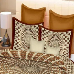 Aura Red & Cream-Coloured Ethnic Printed 144 TC Cotton Queen Bedsheet Set 2.10 m x 2.30 m-image-85