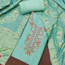 DIVASTRI Floral Embroidered Beads And Stones Unstitched Dress Material-image-27