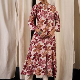 Anouk Floral Printed Mandarin Collar A-Line Kurta With Trousers-16