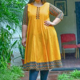 IKRASS Plus Size Geometric Printed Cotton Anarkali Kurta-picture-0