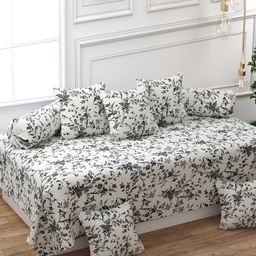 BELVOSTUM Set Of 8 Black & White Printed Cotton Diwan Set-10
