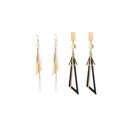 Nilu's Collection Set Of 2 Gold-Plated Fancy Hollow Triangle Long Geometric Drop Earrings image 3