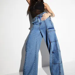 Miss Chase Women Wide Leg High-Rise Heavy Fade Cargo Styles Jeans-image-88