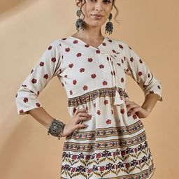 WineRed Floral Print Cotton Empire Longline Top-image-56
