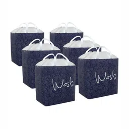 Aura 6Pcs Navy Blue & White Printed Foldable Laundry Bags With Handles - 106 L Each-15