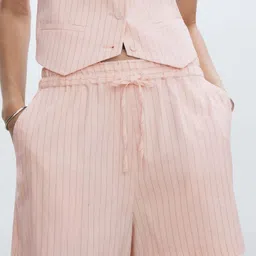 MANGO Women Striped Linen Blend Shorts-image-4