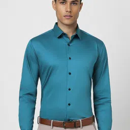 V Dot Men Spread Collar Solid Cotton Slim Fit Formal Shirt-image-31
