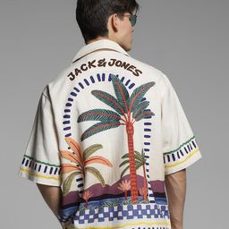 Jack & Jones Men Oversized Fit Graphic Printed Cuban Collar Casual Shirt-image-35