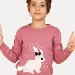 JoE Hazel Girls Acrylic Cable Knit Printed Pullover Sweaters-image-67