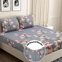 VAS COLLECTIONS Grey & Pink Floral Printed 210 TC Queen Bedsheet 1.82 m x 1.98 m-picture-22