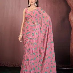 Garden Vareli Floral Printed Pure Georgette Saree With Blouse Piece-picture-20