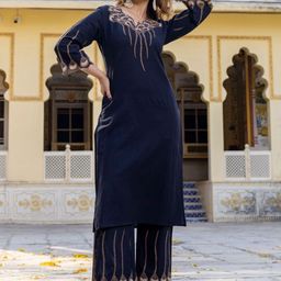 Raas the creation Women Embroidered Thread Work Pure Cotton Kurta with Palazzos-image-63