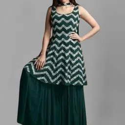PARROT CREATION Women Embroidered Regular Sequinned Kurti with Sharara & With Dupatta image 2