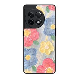 QRIOH Floral Canvas Printed Sleek & Lightweight Silicone OnePlus 11R 5G Glass Back Case-image-103