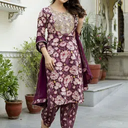 EthniFlair Women Floral Embroidered Empire Aari Work Kurta with Patiala & With Dupatta-picture-46
