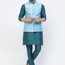 TS LIFESTYLE Dupion Silk Mandarin Collar Straight Kurta With Churidar And Nehru Jacket-image-34