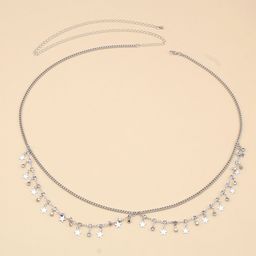 Peora Silver Plated Cubic Zirconia Studded Star Tassel Waist Chain-image-6
