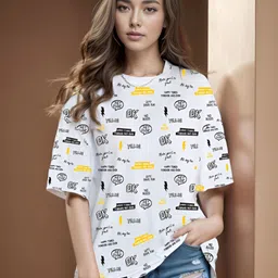 LAUREN ADAMS Women Typography Printed Round Neck Cotton Oversized T-shirt-image-69