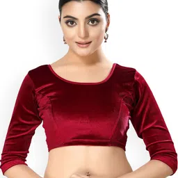 VAMAS - THE DESIGNER BLOUSES Velvet Round Neck Non-Padded Saree Blouse-picture-21