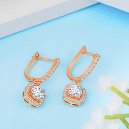 Bishty Fashion Stainless Steel Rose Gold Plated Zircon Studded Contemporary Hoop Earrings-10