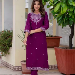 Lookmark Women Embroidered Regular Kurta with Trousers-image-35
