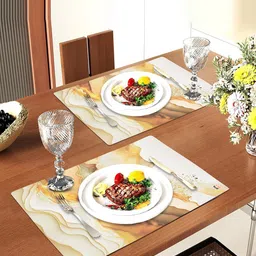Kuber Industries 12Pcs Cream-Color Printed Rectangle Shape Table Placemats-98