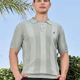Nautica Men Self Design Polo Collar Cotton T-shirt-image-97