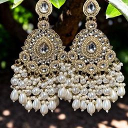 Anouk Gold-Plated Artificial Stones Studded & Beaded Floral Shaped Drop Earrings-3