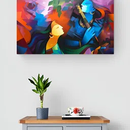 Tushaco Handicrafts Blue & Red 1 Piece Radha Krishna Religious Canvas Wall Art-image-98