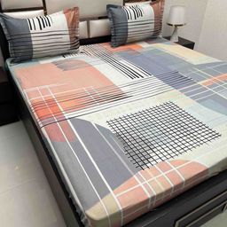 Pure Decor White & Pink Geometric Pure Cotton 400 TC King Bedsheet Set 2.75 m x 2.73 m-image-44