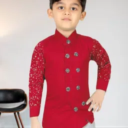BAESD Boys Classic Fit Band Collar Solid Cotton Casual Shirt-26