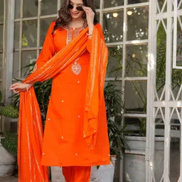 KALINI Women Ethnic Motifs Embroidered Regular Thread Work Chanderi Silk Kurta with Trousers & With Dupatta-43