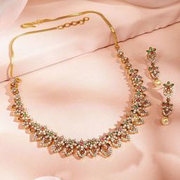Rubans 18K Gold-Plated Cubic Zirconia-Studded & Beaded Jewellery Set-4