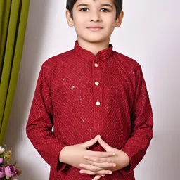 NFC CREATION Boys Embroidered Regular Sequinned Kurta with Pyjamas image 3