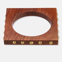 ATIBELLE Set Of 3 Gold-Plated Beaded & Round-Square Twisted Shaped Wooden Bangles image 4