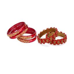 SOMIL Set Of 6 Red Alloy Artificial Stones and Beads Antique Bangles-image-43