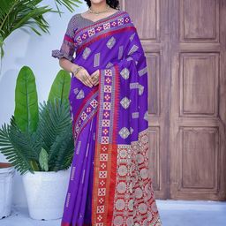 Panzora Ethnic Motifs Zari Silk Blend Banarasi Saree-image-29