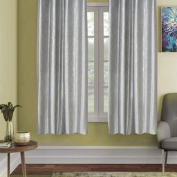 RRC Grey & Gold-Toned Set of 2 Floral Semi Blackout Window Curtains-10