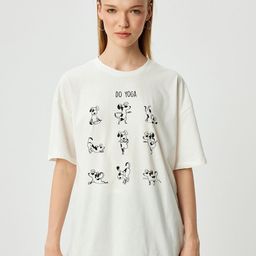 Koton Women Graphic Printed Round Neck Cotton Oversized T-shirt-picture-5